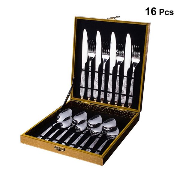 16 pcs four-person stainless steel tableware set steak knife and fork cutlery suit western dinnerware supplies
16 pcs four-person stainless steel tableware set steak knife and fork cutlery suit western dinnerware supplies