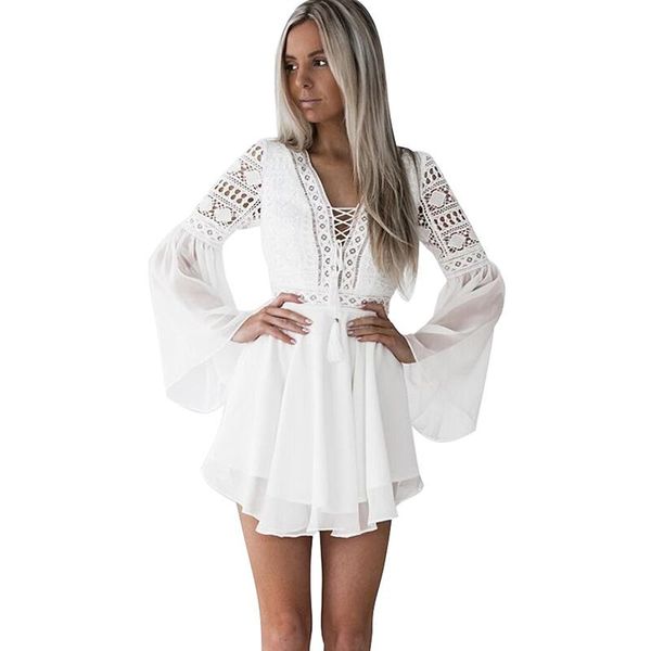 hollow out chiffon dress women mini dress criss cross bandage lace semi-sheer plunge v-neck long sleeve black/white, Black;gray
hollow out chiffon dress women mini dress criss cross bandage lace semi-sheer plunge v-neck long sleeve black/white, Black;gray