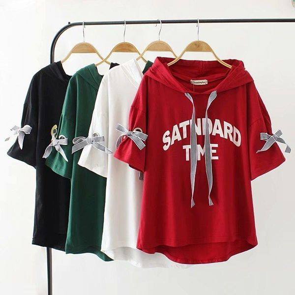 plus size cotton short sleeve ladies tee shirt letter print women summer t-shirt 2018 red & black & white & green hooded t shirt y19060601
plus size cotton short sleeve ladies tee shirt letter print women summer t-shirt 2018 red & black & white & green hooded t shirt y19060601