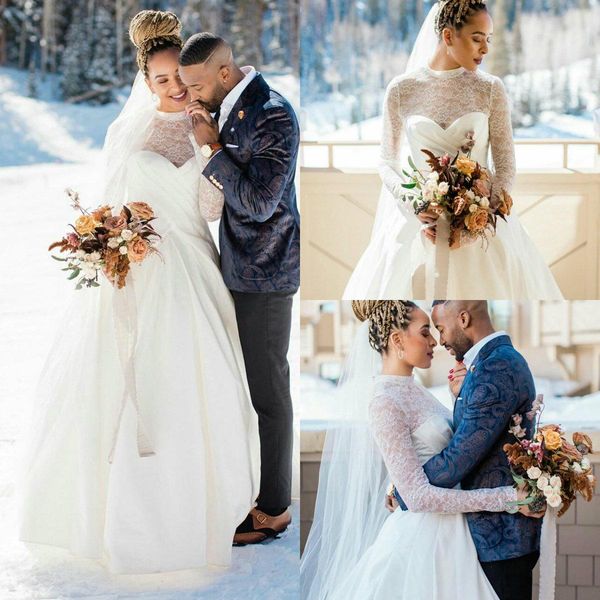 long sleeves vintage wedding dresses lace jewel neck satin ruched pleats country wedding bridal gown plus size vestido de novia, White
long sleeves vintage wedding dresses lace jewel neck satin ruched pleats country wedding bridal gown plus size vestido de novia, White