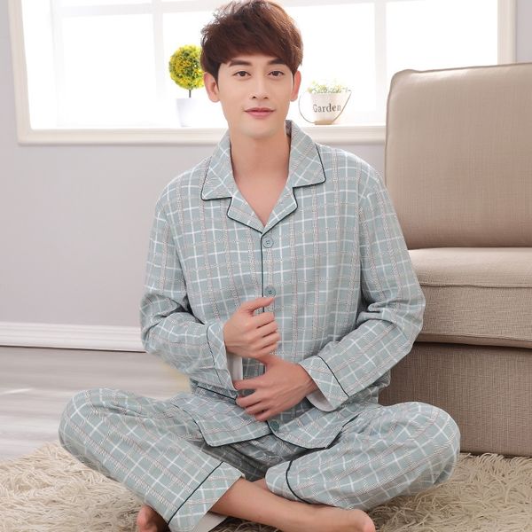 new thin korean autumn student men's pajamas cotton young and home clothes set middle-aged lapel long sleeve leisure home clothes set, Blue;red
new thin korean autumn student men's pajamas cotton young and home clothes set middle-aged lapel long sleeve leisure home clothes set, Blue;red