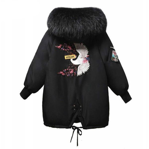 winter women jacket embroidery casual hooded fur collar loose long parka mujer thick warm fashion manteau femme hiver coat, Black
winter women jacket embroidery casual hooded fur collar loose long parka mujer thick warm fashion manteau femme hiver coat, Black