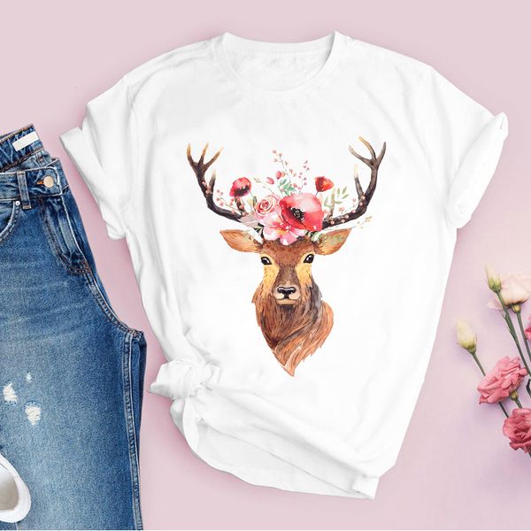 women printing graphic deer flower cute 90s vintage cartoon print lady tees clothing female t shirt womens t-shirt, White
women printing graphic deer flower cute 90s vintage cartoon print lady tees clothing female t shirt womens t-shirt, White