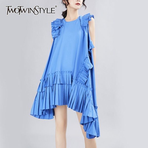 twotwinstyle korean solid sleeveless dress for women o neck off shoulder oversized ruffles asymmetrical dresses female 2020, Black;gray
twotwinstyle korean solid sleeveless dress for women o neck off shoulder oversized ruffles asymmetrical dresses female 2020, Black;gray