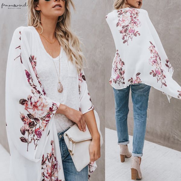 women summer beach flower print long sleeve open front chiffon kimono cardigan women casual crochet chiffon loose blouse, White
women summer beach flower print long sleeve open front chiffon kimono cardigan women casual crochet chiffon loose blouse, White