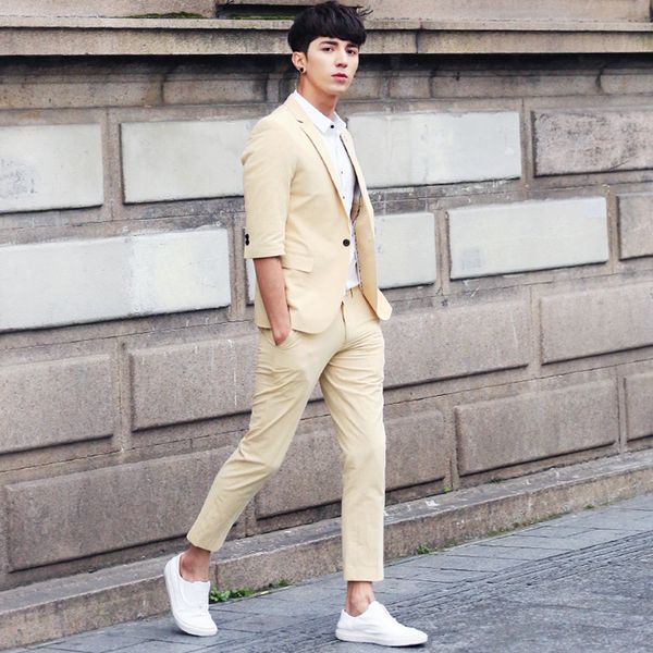 morality men's pure color sleeve small suit nine minutes of pants in summer two-piece suit pure cotton big yards, White;black
morality men's pure color sleeve small suit nine minutes of pants in summer two-piece suit pure cotton big yards, White;black