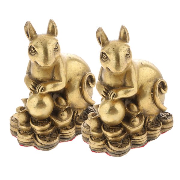 2x pure brass chinese twelve zodiac animal figurine ornament luck charm rat 
2x pure brass chinese twelve zodiac animal figurine ornament luck charm rat