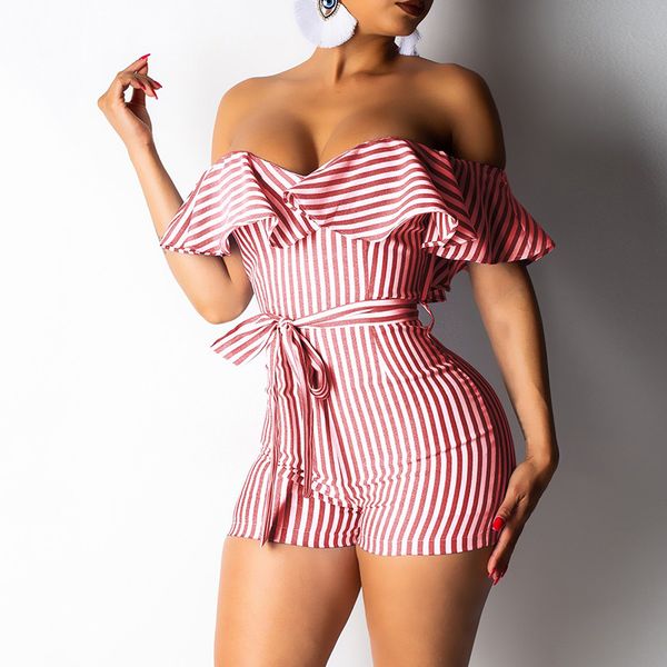 2020 summer striped off shoulder ruffles design rompers bowknot plasuit one piece jumpsuit overalls for women, Black;white
2020 summer striped off shoulder ruffles design rompers bowknot plasuit one piece jumpsuit overalls for women, Black;white
