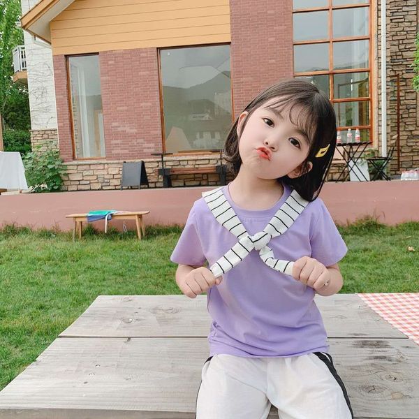 052818 new 2020 colorful striped bow tie letter printed t-shirt clothing children's t-shirt children's clothing, Blue
052818 new 2020 colorful striped bow tie letter printed t-shirt clothing children's t-shirt children's clothing, Blue