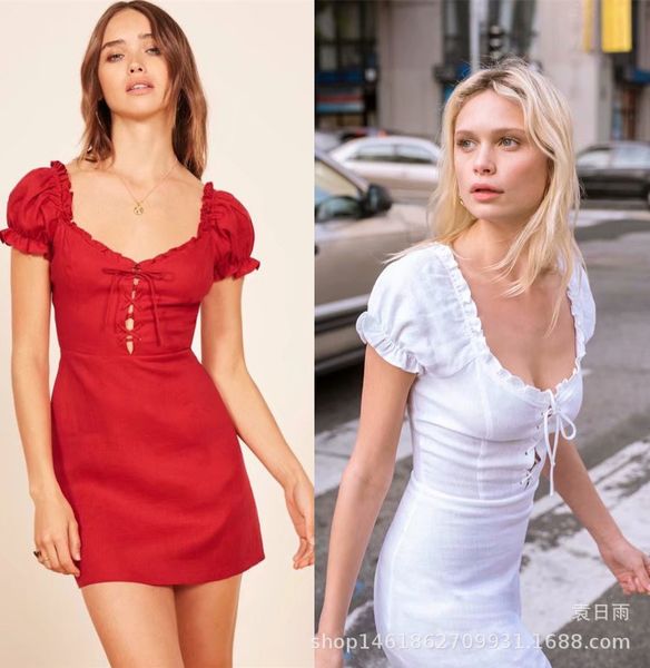 ins 2018 summer new european and american wooden ear chest lace-up slim slimming square collar puff sleeve dress sale, White;black
ins 2018 summer new european and american wooden ear chest lace-up slim slimming square collar puff sleeve dress sale, White;black