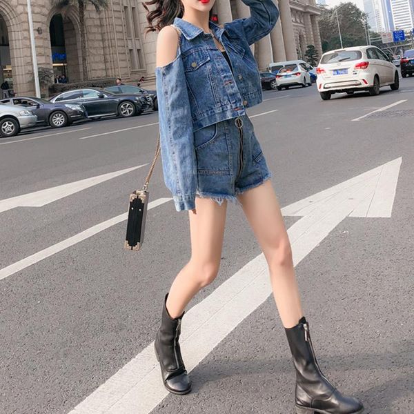 two piece dress 2021 denim digging shoulder turn down collar pocket button long sleeve jacket zipper shorts women casual 2piece set, White
two piece dress 2021 denim digging shoulder turn down collar pocket button long sleeve jacket zipper shorts women casual 2piece set, White