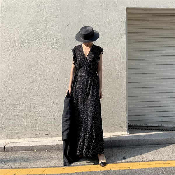 summer dresses women retro french elegant ruffled polka dot long dress high waist v-neck tank beach holiday black dress vestidos, Black;gray
summer dresses women retro french elegant ruffled polka dot long dress high waist v-neck tank beach holiday black dress vestidos, Black;gray