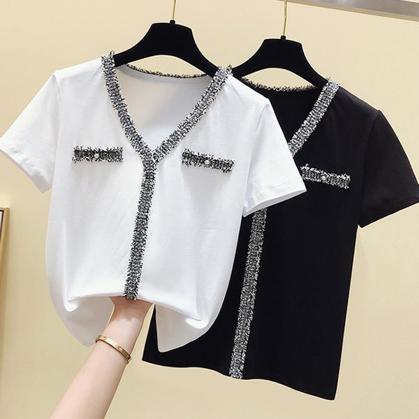 the korean version of the new 2020 summer dress is pure cotton v-neck short sleeve t-shirt with lace bodice for women, White
the korean version of the new 2020 summer dress is pure cotton v-neck short sleeve t-shirt with lace bodice for women, White