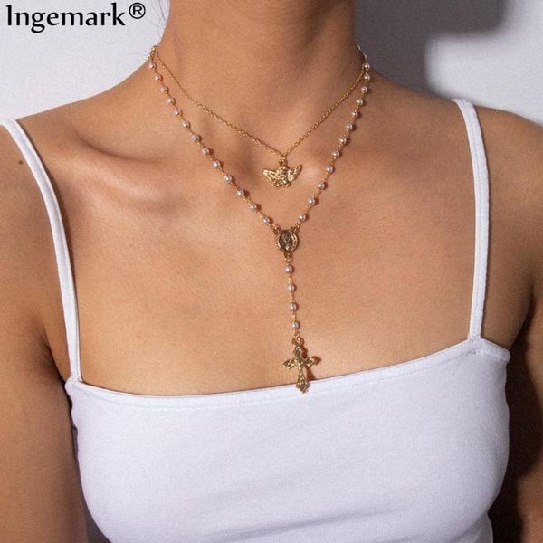 sparkly cross pendant choker necklace long imitation pearl beaded chain rosary madonna coin necklaces pendants religious jewelry, Silver
sparkly cross pendant choker necklace long imitation pearl beaded chain rosary madonna coin necklaces pendants religious jewelry, Silver