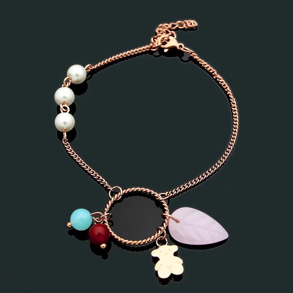 2020 designer titanium steel jewelry twist ring hung bear powder leaves blue red bead bracelet, Black
2020 designer titanium steel jewelry twist ring hung bear powder leaves blue red bead bracelet, Black