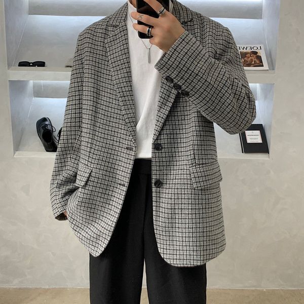 plaid woolen jacket men's fashion retro casual woolen blazer men streetwear wild loose korean dress jacket mens m-xl, White;black
plaid woolen jacket men's fashion retro casual woolen blazer men streetwear wild loose korean dress jacket mens m-xl, White;black