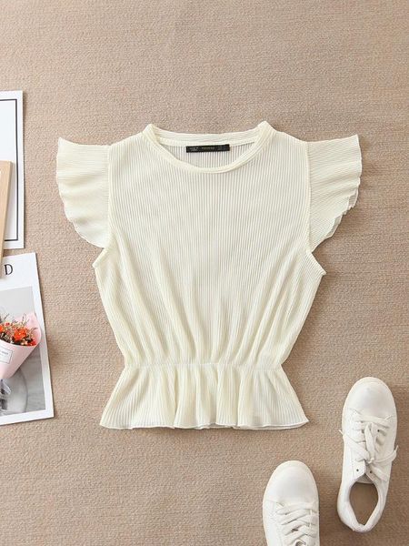 biaoruina women's solid color pleated fabric sleeveless slim waist t-shirt ruffles round neck casual summer tees, White
biaoruina women's solid color pleated fabric sleeveless slim waist t-shirt ruffles round neck casual summer tees, White