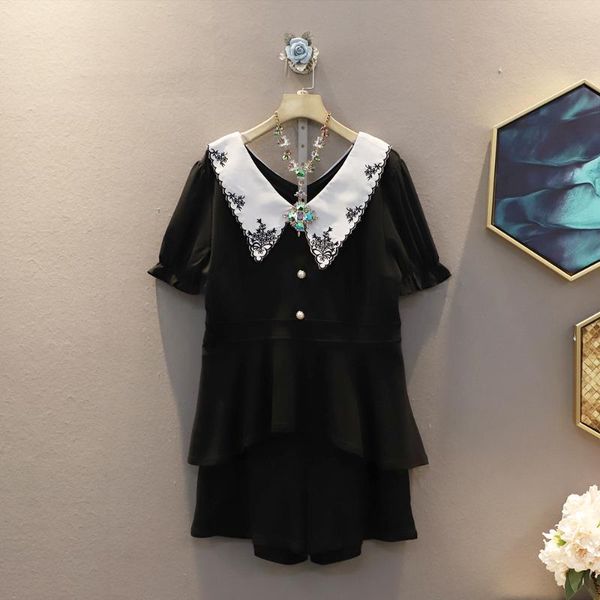 fashion style slim peter pan collar pleated chiffon suit 2020 summer new korean casual loose plus-sized women two-piece set, White
fashion style slim peter pan collar pleated chiffon suit 2020 summer new korean casual loose plus-sized women two-piece set, White