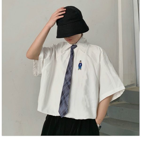 xibusana summer short-sleeved men and women with necktie shirts thin section breathable loose ins korean straight shirt trend, White
xibusana summer short-sleeved men and women with necktie shirts thin section breathable loose ins korean straight shirt trend, White