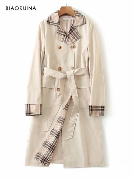 biaoruina women's double breasted patchwork plaid turn-down collar long trench coat high street loose fashion coat for women, Tan;black
biaoruina women's double breasted patchwork plaid turn-down collar long trench coat high street loose fashion coat for women, Tan;black