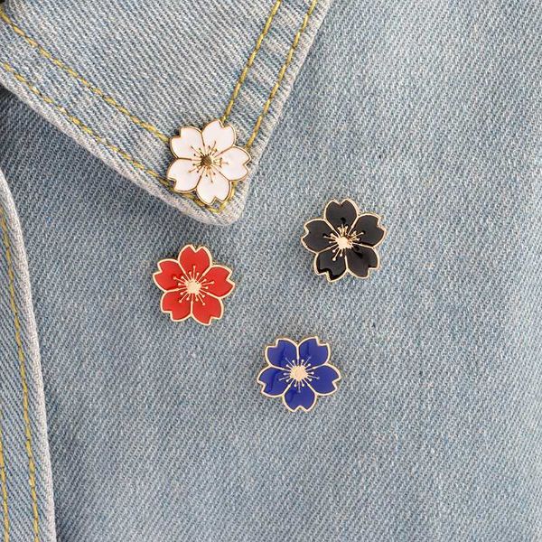 linbaiway 5pcs/lot cherry blossom alloy brooch for women mens flowers badges hat backpack shirts lapel enamel pin female jewelry, Gray