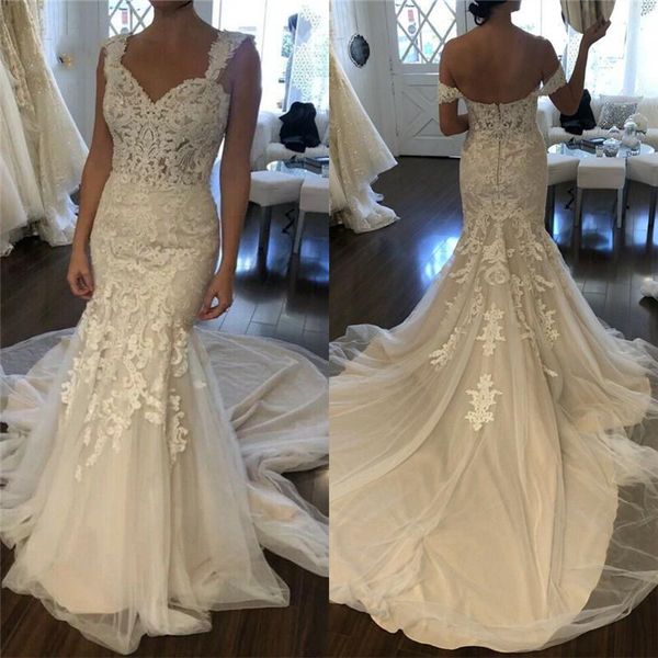 new fashion mermaid wedding dresses tulle lace off shoulder wedding gowns customize sweep train appliques bridal gowns, White
new fashion mermaid wedding dresses tulle lace off shoulder wedding gowns customize sweep train appliques bridal gowns, White