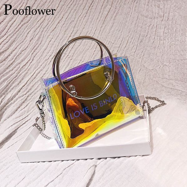 pooflower summer pvc transparent bag 2020 laser holographic mini hand bag letter print pu leather chain shoulder purse zh049
pooflower summer pvc transparent bag 2020 laser holographic mini hand bag letter print pu leather chain shoulder purse zh049