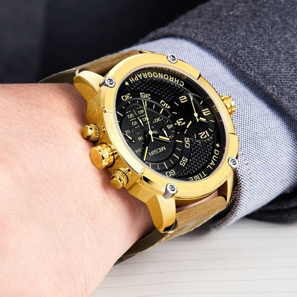 megir men's creative big dial fashion dual quartz wrist watch golden sports watch leather clock hour relogio masculino, Slivery;brown
megir men's creative big dial fashion dual quartz wrist watch golden sports watch leather clock hour relogio masculino, Slivery;brown