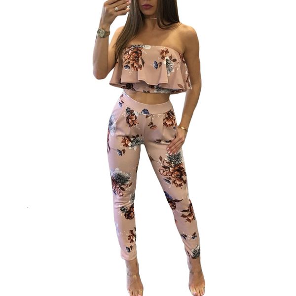 new fashion casual women suit two-piece outfits strapless crop long pants floral print ruffles bodycon set pink, Gray
new fashion casual women suit two-piece outfits strapless crop long pants floral print ruffles bodycon set pink, Gray