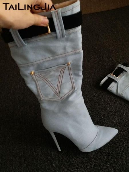 large size denim boots for women winter shoes ladies elegant pointed toe stiletto high heel mid-calf boot white booties 2020 new, Black
large size denim boots for women winter shoes ladies elegant pointed toe stiletto high heel mid-calf boot white booties 2020 new, Black