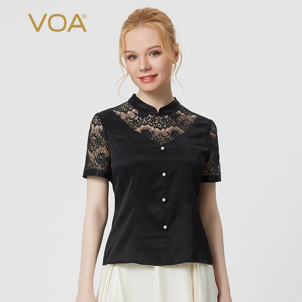 voa satin 19mm stretch twill stand collar fashion ding zhu kou black cut-out lace short-sleeved t-shirt be98, White
voa satin 19mm stretch twill stand collar fashion ding zhu kou black cut-out lace short-sleeved t-shirt be98, White