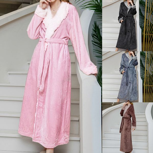 women autumn homewear robe long sleeves velvet thick long lace-up cardigan bathrobe winter warm soft loose solid sleepwear, Black;red
women autumn homewear robe long sleeves velvet thick long lace-up cardigan bathrobe winter warm soft loose solid sleepwear, Black;red