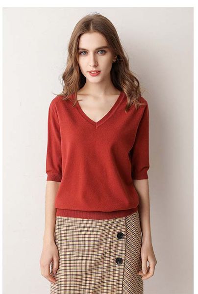 Womens Knit T Shirt Fashion Casual Style Pure 9 Colors Comfortable V-Neck Short Sleeve Tees Lady Autumn Hot Selling Tops Asian Size S-3XL
Womens Knit T Shirt Fashion Casual Style Pure 9 Colors Comfortable V-Neck Short Sleeve Tees Lady Autumn Hot Selling Tops Asian Size S-3XL