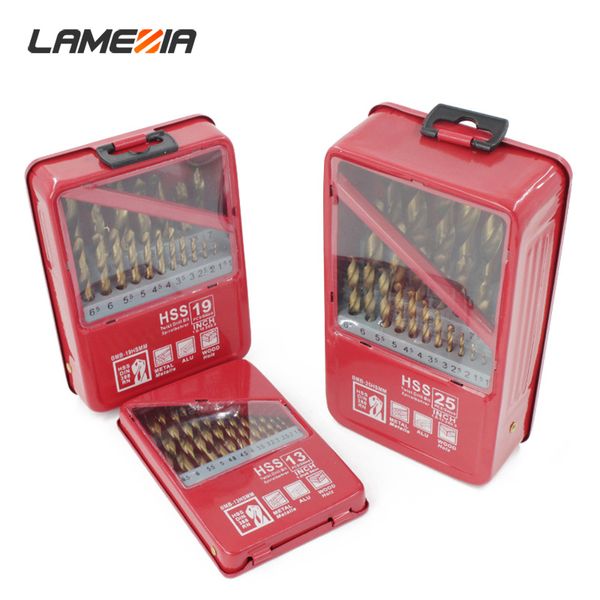 lamezia 13/19/25pcs 1.0-13mm hss titanium coated drill bit set for metal woodworking drilling power tools accessories
lamezia 13/19/25pcs 1.0-13mm hss titanium coated drill bit set for metal woodworking drilling power tools accessories