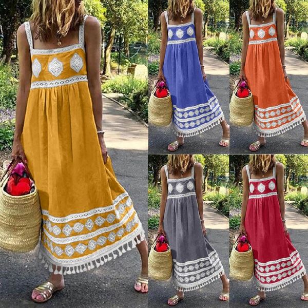 women's swimwear summer sleeveless suspenders plus size dress women boho print beach holiday strap big swing tassel maxi, White;black
women's swimwear summer sleeveless suspenders plus size dress women boho print beach holiday strap big swing tassel maxi, White;black
