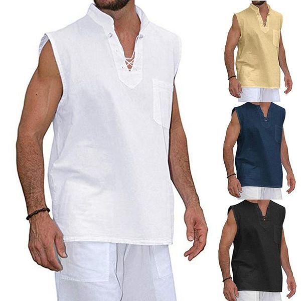 men' tank fashion summer slim casual multicolor cotton linen short-sleeved shirt loose vest large open-forked male top, White;black
men' tank fashion summer slim casual multicolor cotton linen short-sleeved shirt loose vest large open-forked male top, White;black
