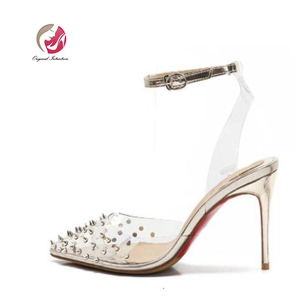 original intention women sandals fashion rivet pointed toe thin high heel transparent pvc ankle buckle strap nice gold silver, Black
original intention women sandals fashion rivet pointed toe thin high heel transparent pvc ankle buckle strap nice gold silver, Black