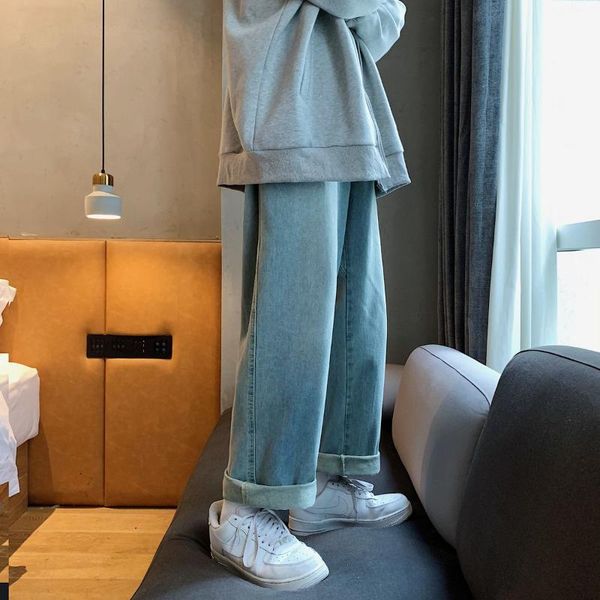 men's jeans wide leg pants nostalgic straight casual solid color baggy homme cargo pocket wash biker denim trousers, Blue
men's jeans wide leg pants nostalgic straight casual solid color baggy homme cargo pocket wash biker denim trousers, Blue