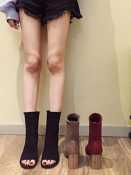 women's shoes boots 2020 autumn new thick-heeled open-toe tube elastic sock boots, Black
women's shoes boots 2020 autumn new thick-heeled open-toe tube elastic sock boots, Black