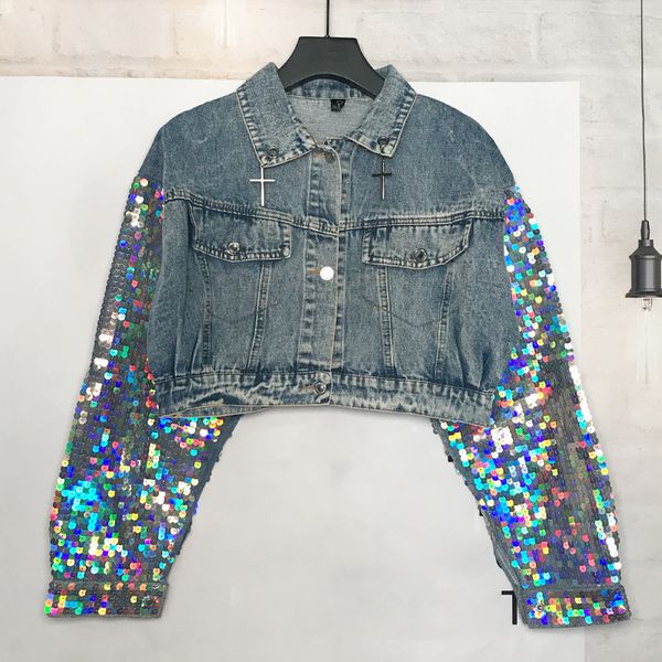 women's autumn spring coat 2020 models sequin stitching long-sleeved denim clothing loose personality jacket loose short coat, Black;red
women's autumn spring coat 2020 models sequin stitching long-sleeved denim clothing loose personality jacket loose short coat, Black;red