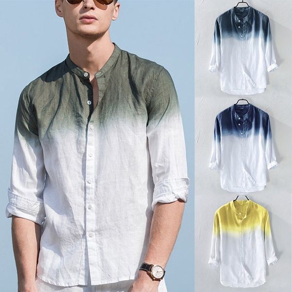 autumn mens designer linen cotton blend shirts gradient single breasted half sleeve stand collar casual male clothing, White;black
autumn mens designer linen cotton blend shirts gradient single breasted half sleeve stand collar casual male clothing, White;black