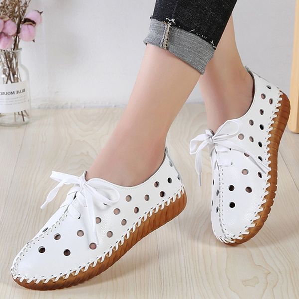 white flat shoes women genuine leather loafers lace-up hollow casual shoes fashion soft walking sapatos feminino -585, Black
white flat shoes women genuine leather loafers lace-up hollow casual shoes fashion soft walking sapatos feminino -585, Black
