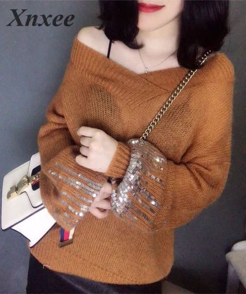 women's sweaters glitter sequin long sleeve sweater korean women and pullovers sweter, White;black
women's sweaters glitter sequin long sleeve sweater korean women and pullovers sweter, White;black