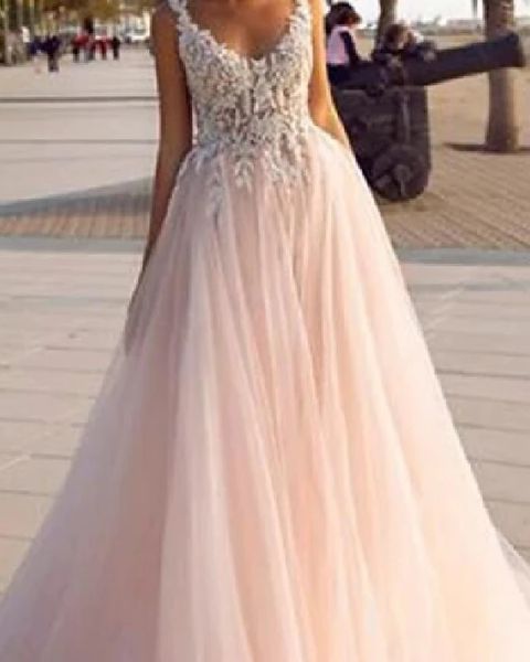 a-line wedding dresses v neck court train lace tulle sleeveless country beach wedding dress in color with embroidery, White
a-line wedding dresses v neck court train lace tulle sleeveless country beach wedding dress in color with embroidery, White