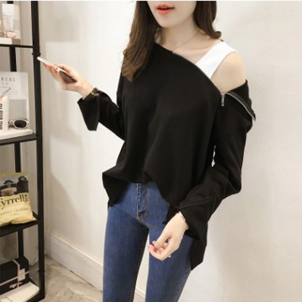 be9pm 2020 autumn pullover sweater new student korean style large size off-shoulder split long sleeve hooded pullover sweater for wo, Black
be9pm 2020 autumn pullover sweater new student korean style large size off-shoulder split long sleeve hooded pullover sweater for wo, Black