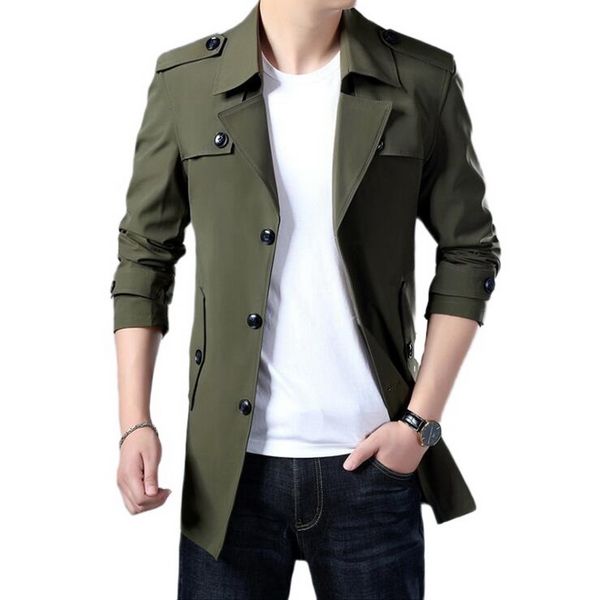 

trench coat men brand long jacket mens spring autumn casual windbreaker overcoat fashion button men's jackets -7 xl, Tan;black