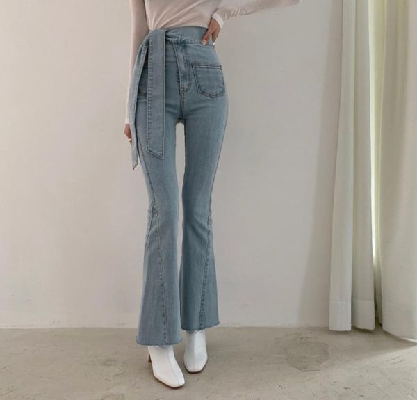 2020 new women fashion high waist denim jeans belt design women flare denim long pants trousers, Blue
2020 new women fashion high waist denim jeans belt design women flare denim long pants trousers, Blue