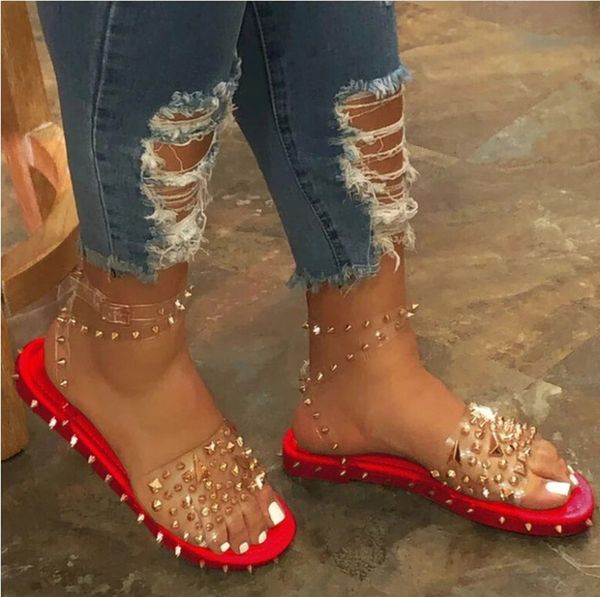 women's popular transparent film flat bottomed fish mouth rivet women's shoes in europe and america in summer 2020, Black
women's popular transparent film flat bottomed fish mouth rivet women's shoes in europe and america in summer 2020, Black