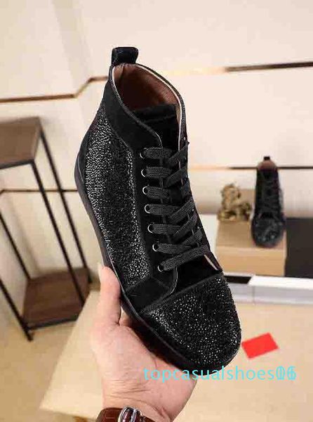 with box,dust bag) red bottom sneakers rhinestone strass shoes high sneakers red sole women flats fashion casual shoe disc at01, Black
with box,dust bag) red bottom sneakers rhinestone strass shoes high sneakers red sole women flats fashion casual shoe disc at01, Black