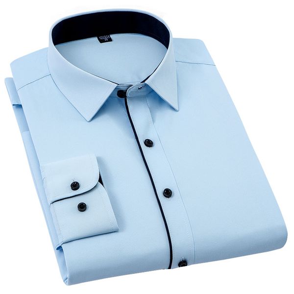men's long sleeve dress shirt black edge placket solid color fashion business standard fit non-iron men smart casual shirt, White;black
men's long sleeve dress shirt black edge placket solid color fashion business standard fit non-iron men smart casual shirt, White;black